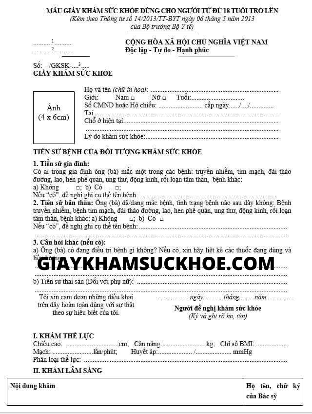 giay kham suc khoe doi bang lai xe