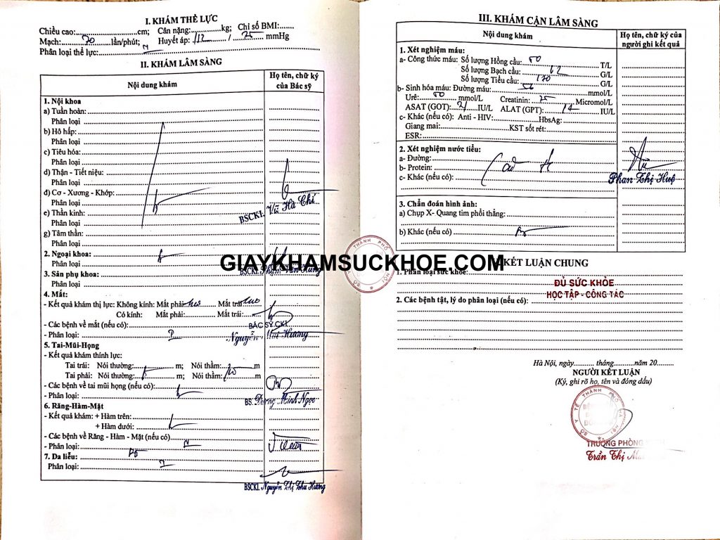 Giấy khám sức khỏe theo thông tư 14