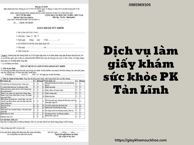 Giấy khám sức khỏe PK Tản Lĩnh - trực thuộc Trung tâm Y tế Ba Vì