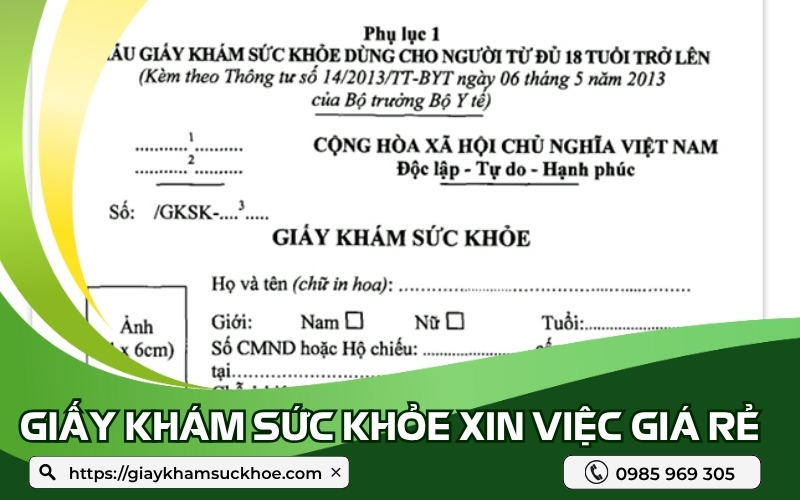 Bảng giá giấy khám sức khỏe xin việc