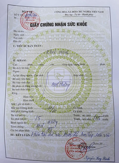Mẫu giấy chứng nhận sức khỏe xin việc 2026 chuẩn Bộ Y Tế