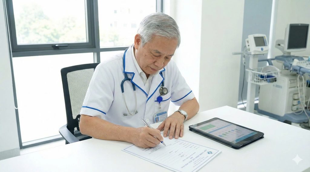 Giấy khám sức khỏe bệnh viện Hòe Nhai 2026 được bác sĩ khám tỉ mỉ