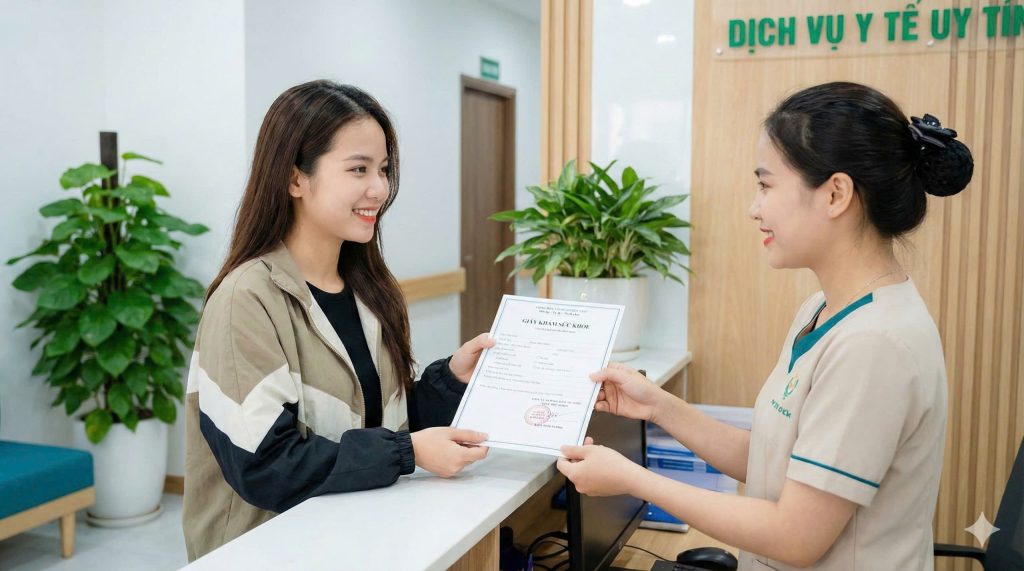 Khách hàng nhận kết quả giấy chứng nhận sức khỏe xin việc 2026