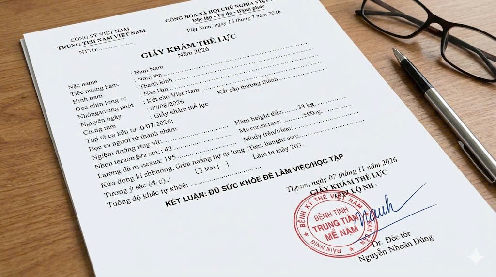 mẫu giấy khám thể lực có dấu đỏ hợp lệ 2026