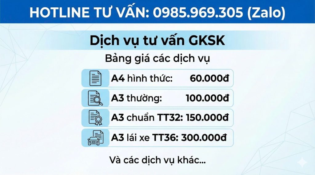 Bảng giá giấy khám sức khỏe xin việc
