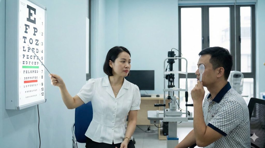 Khám thị lực là một nội dung quan trong trong các Yêu cầu về giấy khám sức khỏe