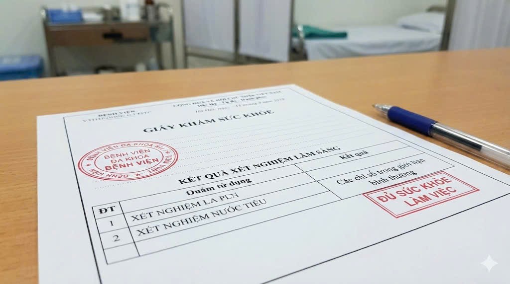 mẫu giấy khám sức khỏe có kết quả xét nghiệm nước tiểu đạt chuẩn
