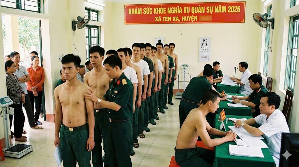 Thanh niên tham gia khám sức khỏe nghĩa vụ quân sự tại địa phương 2026
