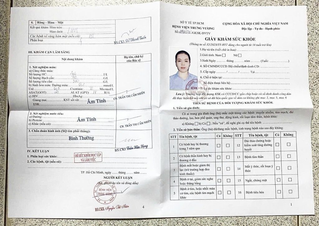 mẫu giấy khám sức khỏe tân sinh viên theo thông tư mới
