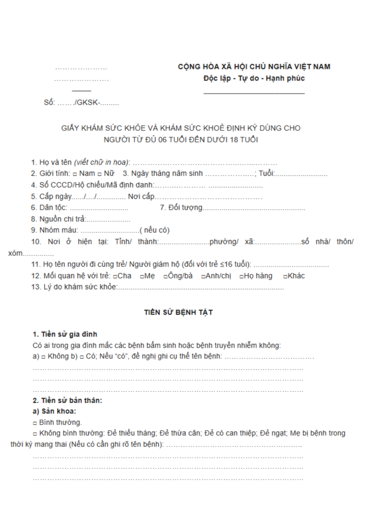 Giấy khám sức khỏe học sinh theo TT25/2026