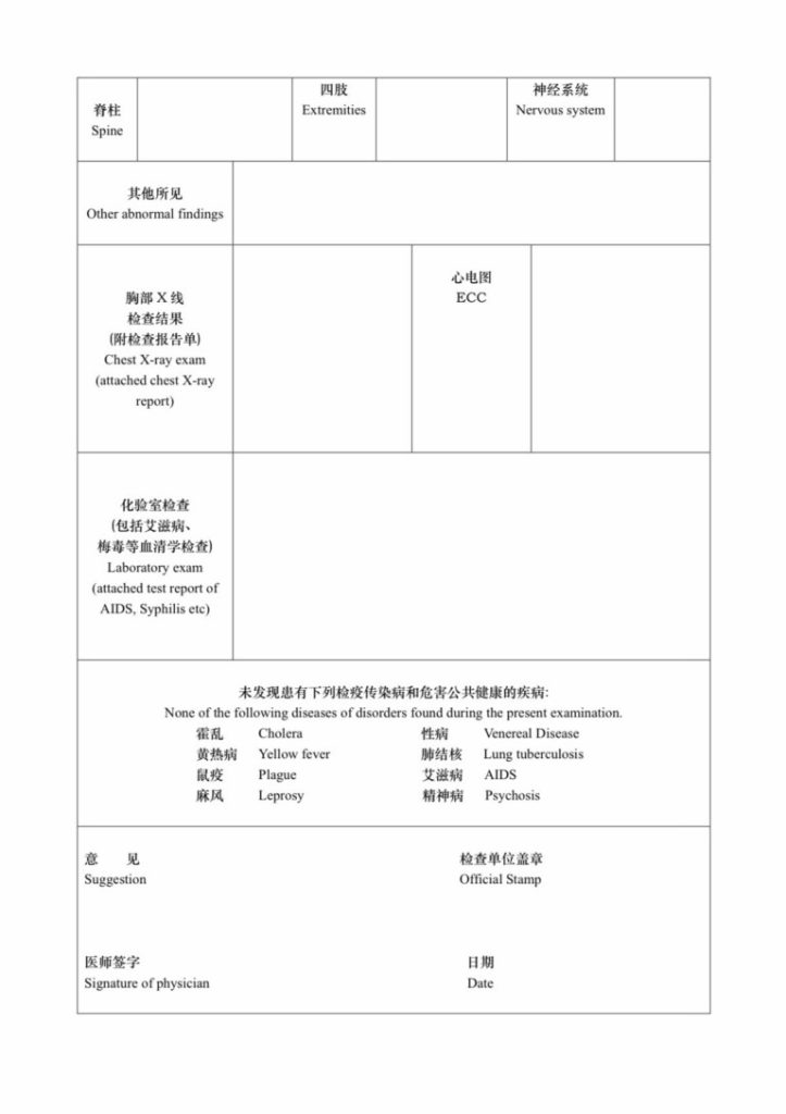 Giấy khám sức khỏe du học Trung Quốc